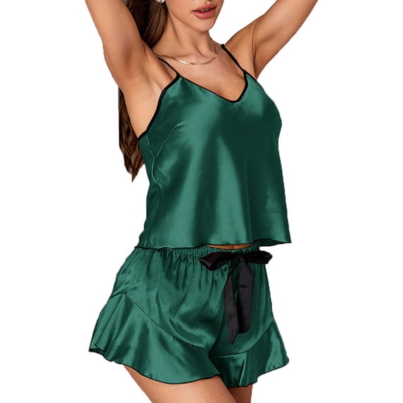 Kadahis Womens Nightwear Women'S Ice Silk Summer Suspender Home Clothes Set Soft Print Pajama Set
