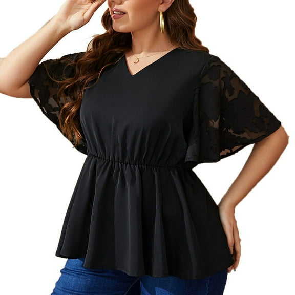 Kadahis Womens Plus Size Shirts Half Sleeve V Neck Blouses Tunic Tops XL-4XL