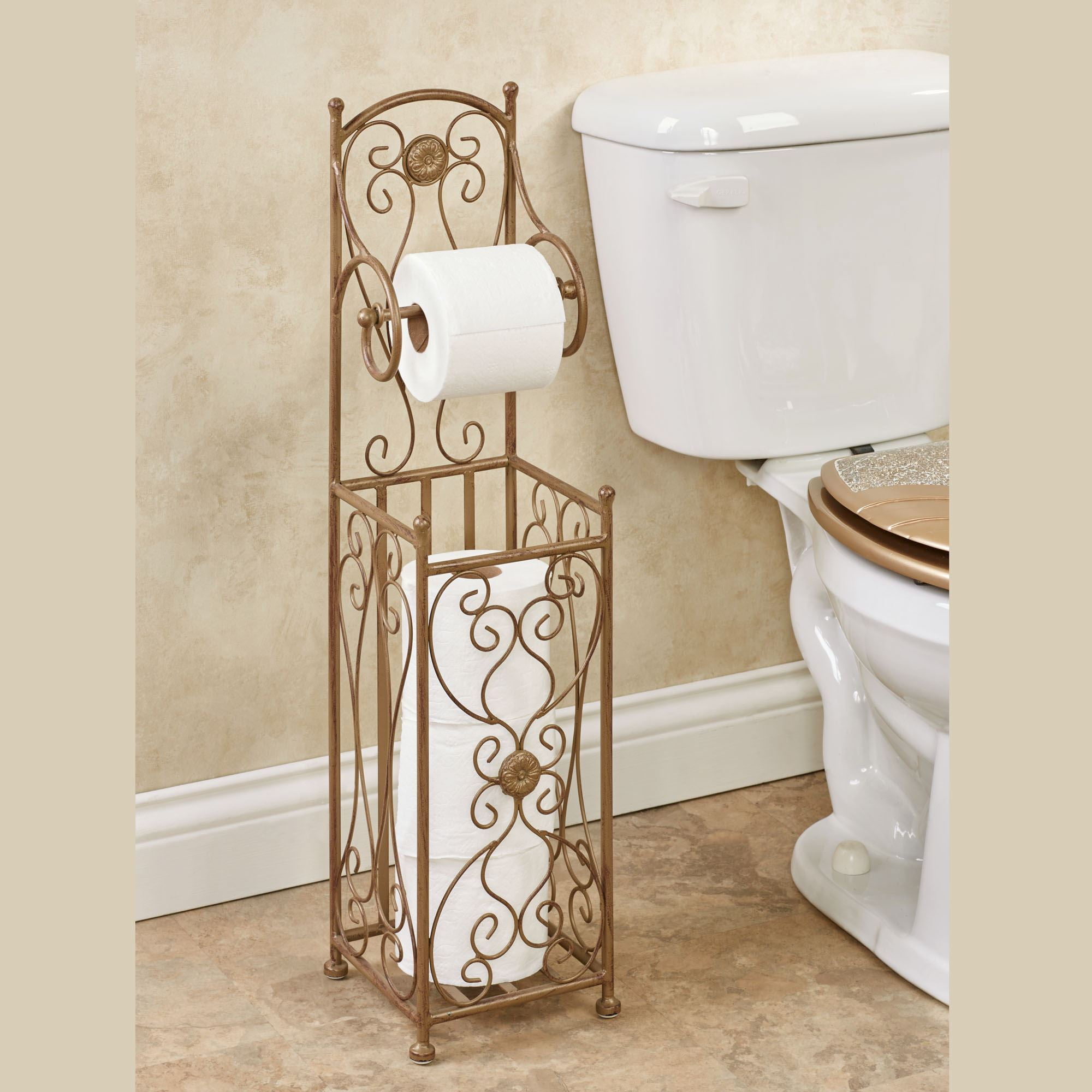 Kadalynn Toilet Paper Stand Satin Gold 31 Inches High