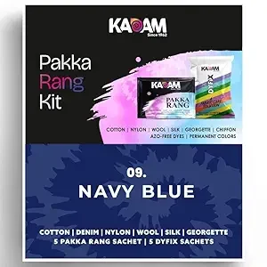 Kadam Pakka Rang Fabric Color Kit, Shade No.09 Navy Blue | Permanent Colors for Jeans & Fabrics | Includes 5 Dye Sachets + 5 Fixers