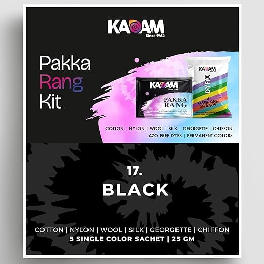 Kadam Pakka Rang Fabric Color Kit, Shade No.17 Black | Permanent Colors for Jeans & Fabrics | Includes 5 Dye Sachets + 5 Fixers