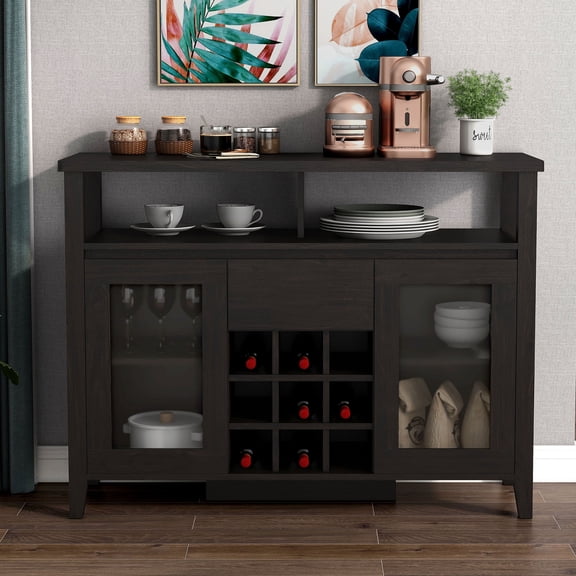 Kade Multi-Storage Wood Espresso Buffet with Bottle Rack