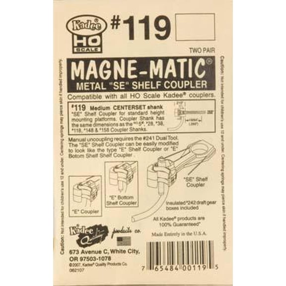 Kadee 119 HO Metal Shelf Whisker Coupler (19/64) (Pair of 2)