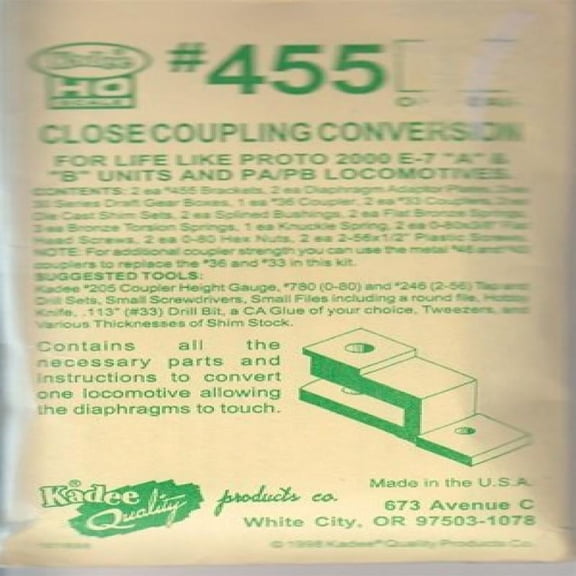 Kadee 455 HO Scale Close Coupling Conversion - Kit -- For Life-Like PROTO 2000(R) E6, E7 & PA, A & B Unit