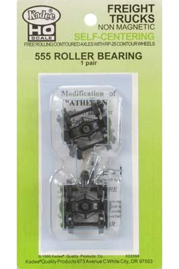 555 HO Scale A.S.F.(R) 100-Ton Roller Bearing Fully Sprung Self-Centering Metal Trucks -- Code 110 (.110") 36" Smooth-Back RP-25 Wheels 1 Pair