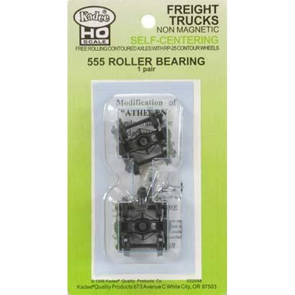 Kadee 555 HO Scale A.S.F.(R) 100-Ton Roller Bearing Fully Sprung Self-Centering Metal Trucks -- Code 110 (.110") 36" Smooth-Back RP-25 Wheels 1 Pair