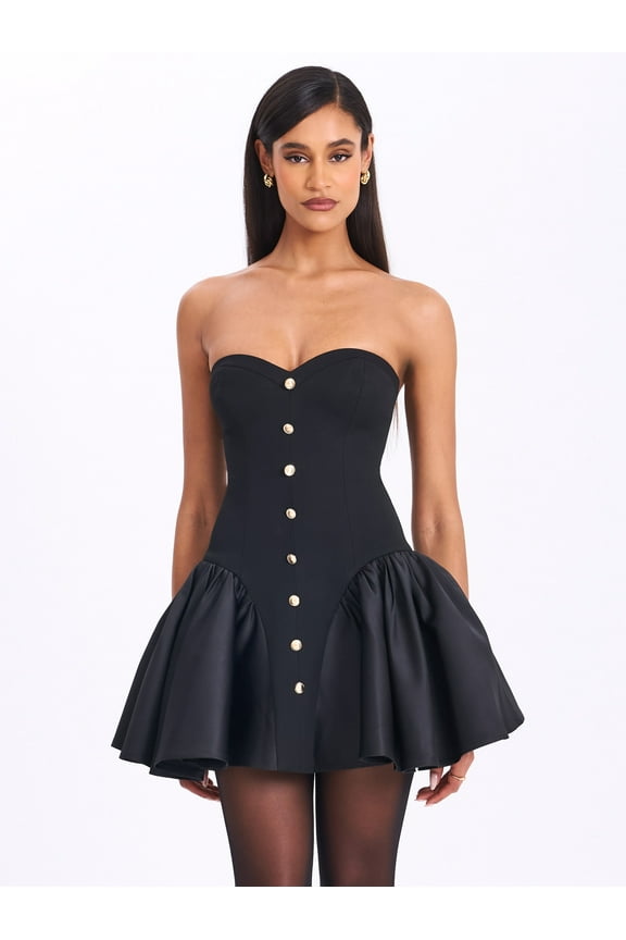 Kaden Black Drop Waist Mini Puffy Dress