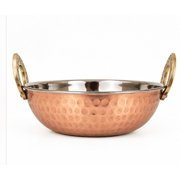 KAPSTORE Hammered Copper Kadhai Serving Bowl, Copper with Stainless Steel Interior, 20cm
