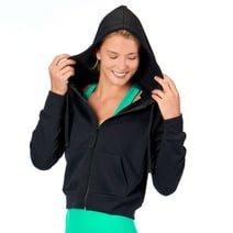 Kadi Women's Cropped Full Zipper Hoodie Jacket, Black, Large