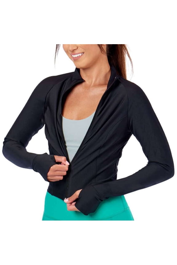Women's Cropped Track Jacket, Black, Medium