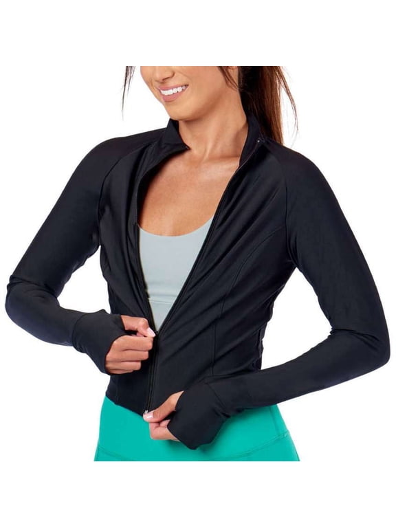 Women's Cropped Track Jacket, Black, X-Large