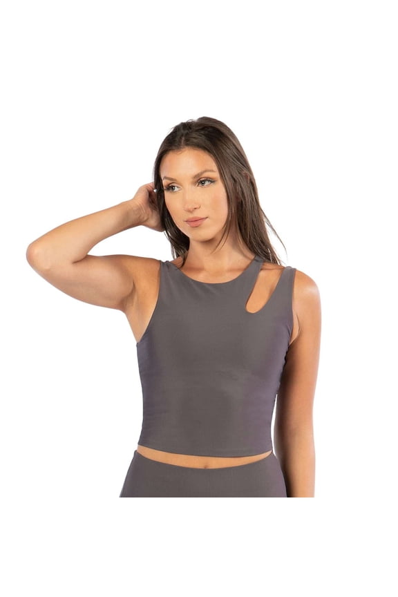 Women's Midi Cut Out Shoulder Bra, Shadow, Small