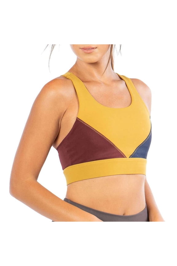 Women's Racerback Color Block Bra, Warm Olive/Black Cherry/Deep Navy, Medium