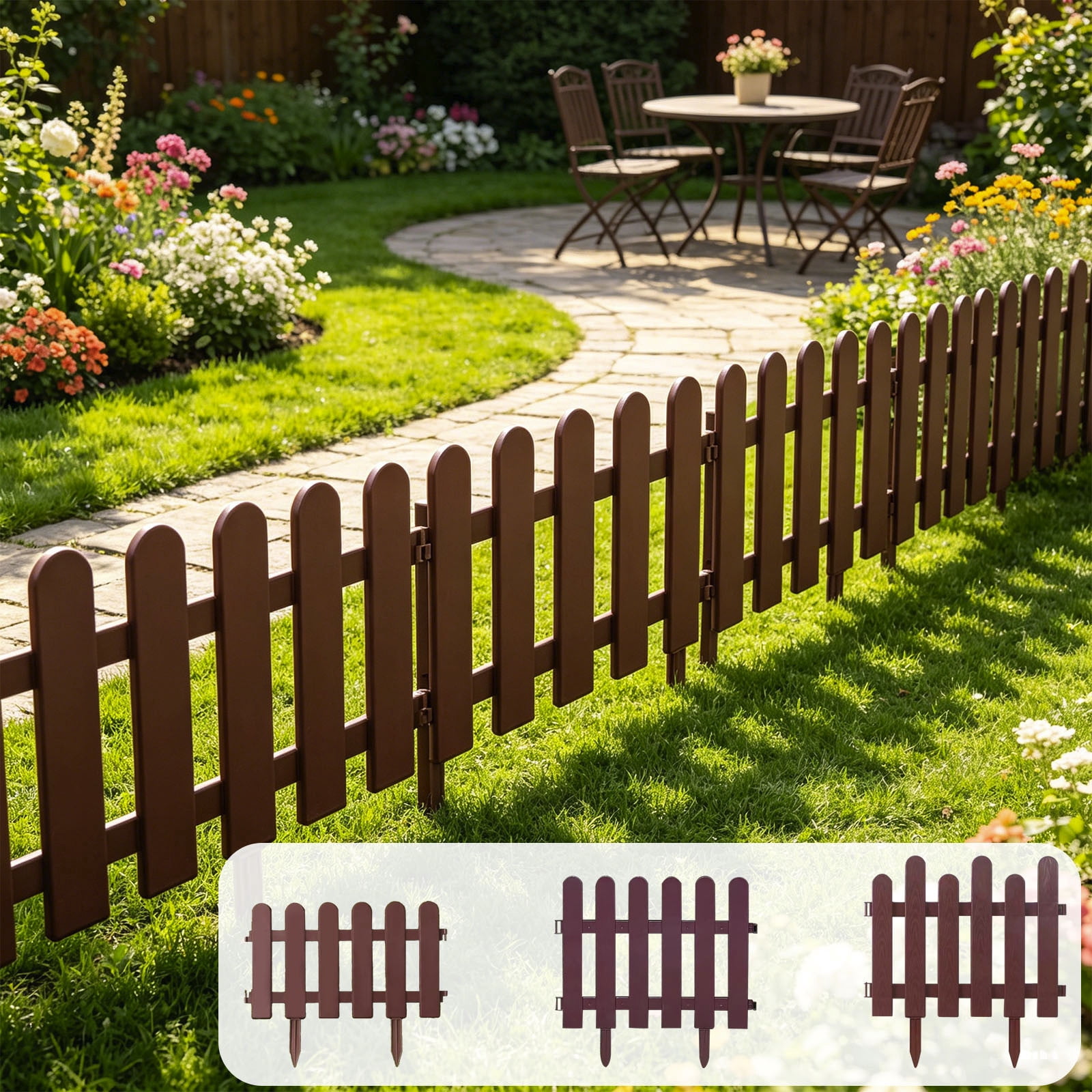 Kadlawus 3Pcs Versatile Garden Fence for Yard, Plastic Mini Border Fence, Decorative Landscape Edging Strips, Small Fence for Flower Bed, Lawn, Patio and Residential Area