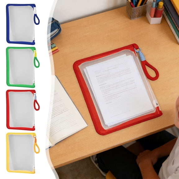 Kadlawus 4Pcs A4 Zipper File Folder for Study, Clear Plastic Storage Bag, Large-Capacity Mesh Organizer for Test Papers, Textbooks and Documents