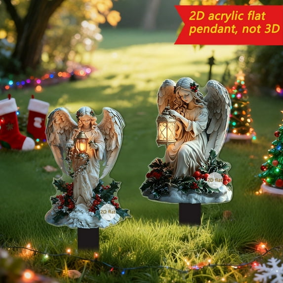 Kadlawus Under $5 ! Christmas Angel Yard Stakes 2D Acrylic Outdoor Decor with Lantern Garden Patio Decoration Festive Season Display Weather Resistant