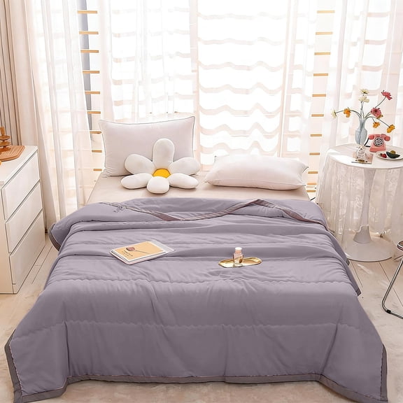 Kadlawus Concse Striped Summer Quilt for Air-Conditioned Rooms, Lightweight Washed Cotton Quilt, Breathable Bedding for Spring and Fall, Dormitory Quilt for Study