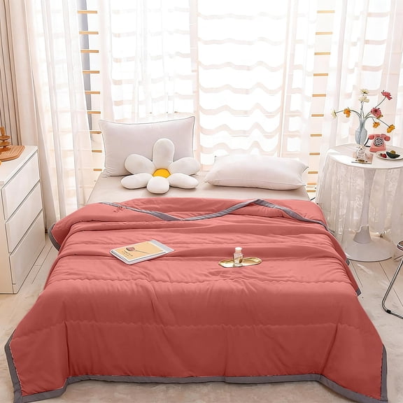 Kadlawus Concse Striped Summer Quilt for Air-Conditioned Rooms, Lightweight Washed Cotton Quilt, Breathable Bedding for Spring and Fall, Dormitory Quilt for Study