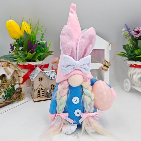 Kadlawus Easter Faceless Doll Plush Bunny, Soft Stuffed Rabbit Ornament, Cute Easter Bunny Doll, Festive Plush Toy For Spring, Embroidered Face Bunny
