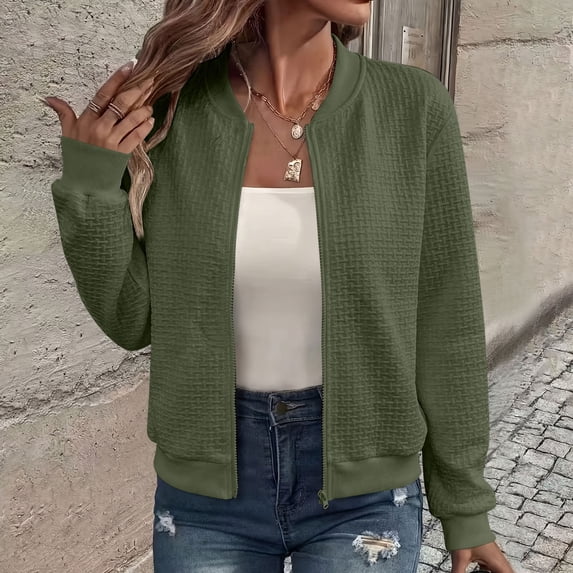 Kadlawus Fall Long Sleeve Collared Blazer Jacket Women Casual Zipper Front Lightweight Structured Fit Tops for Office Work Travel Wear, Green 2XL