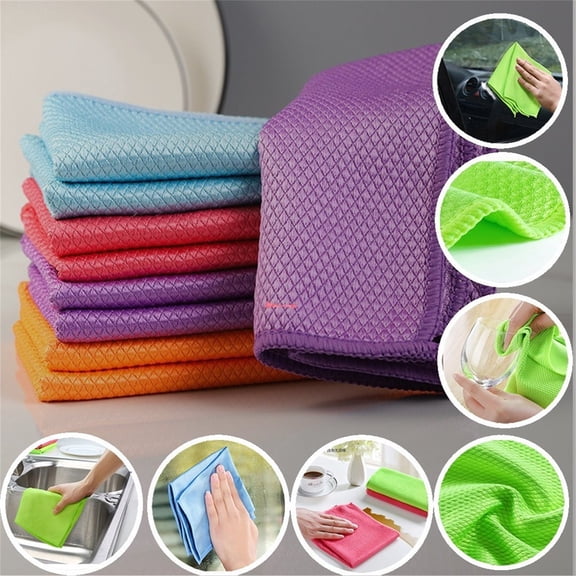 Kadlawus Glass Cleaning Cloth for Kitchen, Thickened Absorbent Cleaning Towel, Fish Scales Texture Scouring Pad for Dishes, Windows, Tables