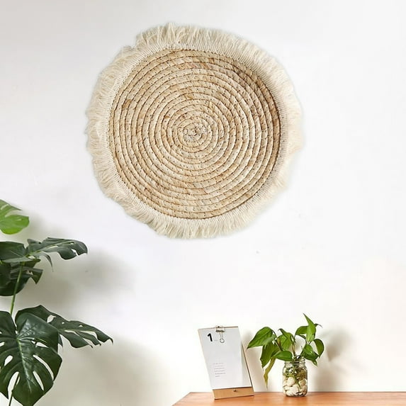Kadlawus Grass Woven Wall Hanging for Living Room, Handmade Rattan Weaving Circular Wall Art, Natural Texture Wall Decoration for Bedroom, Office