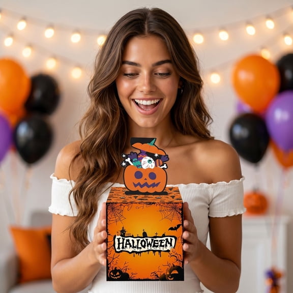 Kadlawus Holiday Money Pull Box, Fall Autumn Festive Surprise Gift Box, Cash Pull Out Box for Party Fun, Trick or Treat Gift forKidsAdults