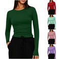 thumbnail image 1 of Kadlawus Long Sleeve Slim Fit Ruched T Shirt Women Round Neck Casual Basic Pullover Tee Soft Stretchy Cozy Layering Piece for Vacation Daily Wear, Army Green M, 1 of 8