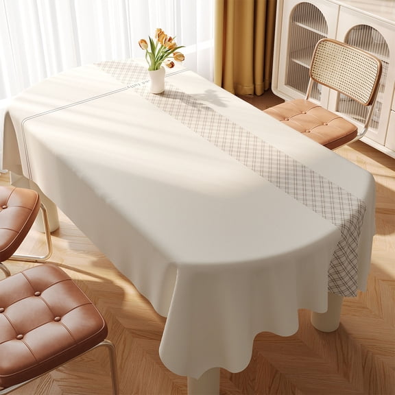 Kadlawus Rectangular PVC Tablecloth for Picnic Party Dinner, Waterproof Wipeable Table Cover for Outdoor Indoor Events, Beige Decorative Cloth for Home Garden
