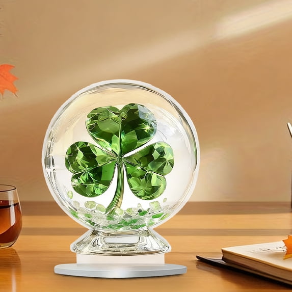 Kadlawus St. Patrick's Day Shamrock Decorations - Durable Acrylic Four Leaf Clover Flat Ornament for Mantel, Tabletop, Shelf, and Festive Home or Office Centerpiece