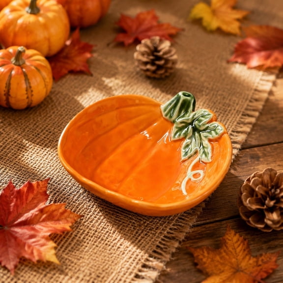 Kadlawus Thanksgiving Pumpkin Shaped Ceramic Bowl Sauce Serving Tableware Dish Household Plate for Fall Holiday Dinner Table Decor Setting