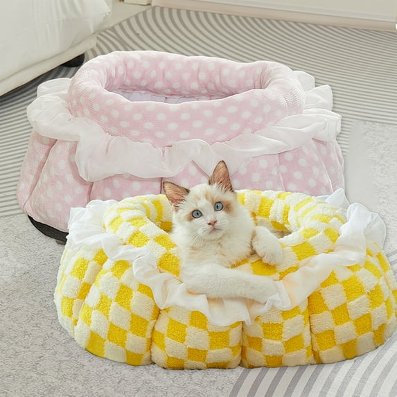Kadlawus Under $5 ! Indoor Dog House Foldable Soft Kennel Bed Warm Cat Cave Cushion Small Medium Large Pets Comfort Rest Sleeping Pad