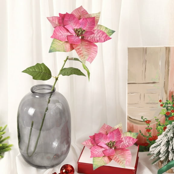 Kadlawus Under $5 ! Poinsettia Christmas Flower Artificial Silk Floral Arrangement Vase Centerpiece Home Decor Festive Party Decoration
