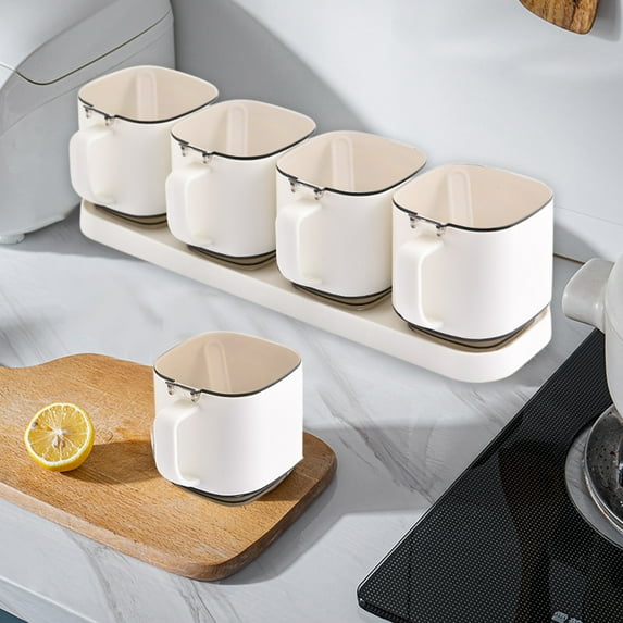 Kadlawus Under $5 ! Standing Lid Seasoning Jar Kitchen Shaker Bottle Storage Container With Spoon Food Grade Plastic Spice Organizer Household Item