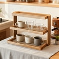 thumbnail image 1 of Kadlawus Under $5 ! Three Layer Bamboo Shelf Tea Set Display Rack Coffee Mug Organizer Kitchen Dining Table Storage Wooden Construction, 1 of 6
