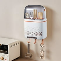 Kadlawus Under $5 ! Wall Mounted Tableware Drainer Storage Box with Lid Utensil Holder Chopsticks Knife Fork Organizer Kitchen Rack