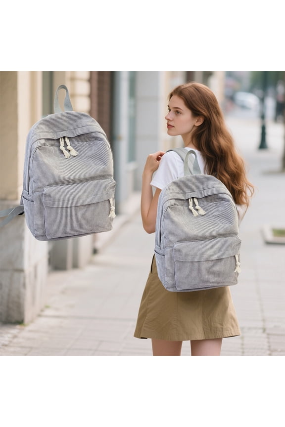 Velvet Backpack for Study, Corduroy Shoulder Bag, Korean College Style Rucksack, Personalized Striped Bookbag for High Study Study, TeenGirls