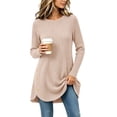 thumbnail image 1 of Kadlawus Women Fall Winter Long Sleeve Ribbed Sweater Casual Crew Neck Pullover Ladies Chunky Knit Cozy Stretch Fit for Weekend Outdoor Date Evening Stroll, Khaki L, 1 of 6