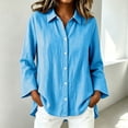 thumbnail image 1 of Kadlawus Women Long Sleeve Collared Button Down Blouse Casual Fit Solid Basic Tunic Tops Comfortable Soft for Office Commute Weekend Travel Daily Wear, Sky Blue XL, 1 of 9