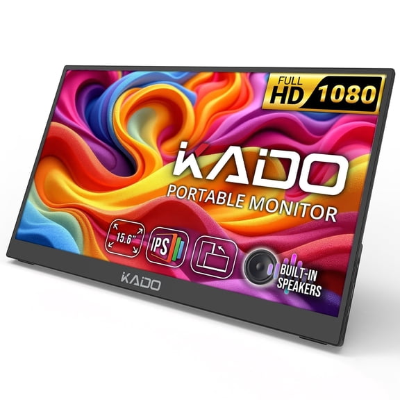 Kado Portable Monitor 15.6" IPS FHD 1920x1080 Second Display Extender USB Type-C Plug & Play Office Gaming Hybrid Built-In Speakers