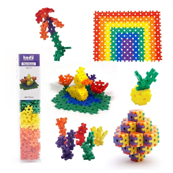 Kadu Rainbow 250 Pc - Interlocking Building + Construction Block Toy, for STEM / STEAM Open Ended + Imaginative Play Ages 5+