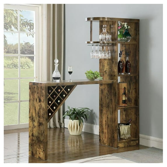 Kady Rustic Nutmeg 5-shelf Home Bar Table Wine Storage Brown + Brown + Dining Room + Farmhouse,Rustic + Kitchen & Dining Tables + Wood