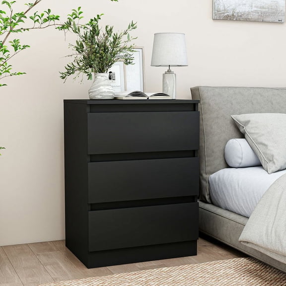 Kadyn 18.11" 3-Drawer Nightstand with Smooth Rolling Slides - Modern Minimalist Side Table with Spacious Storage, for Bedroom, Living Room & Small Spaces, Black
