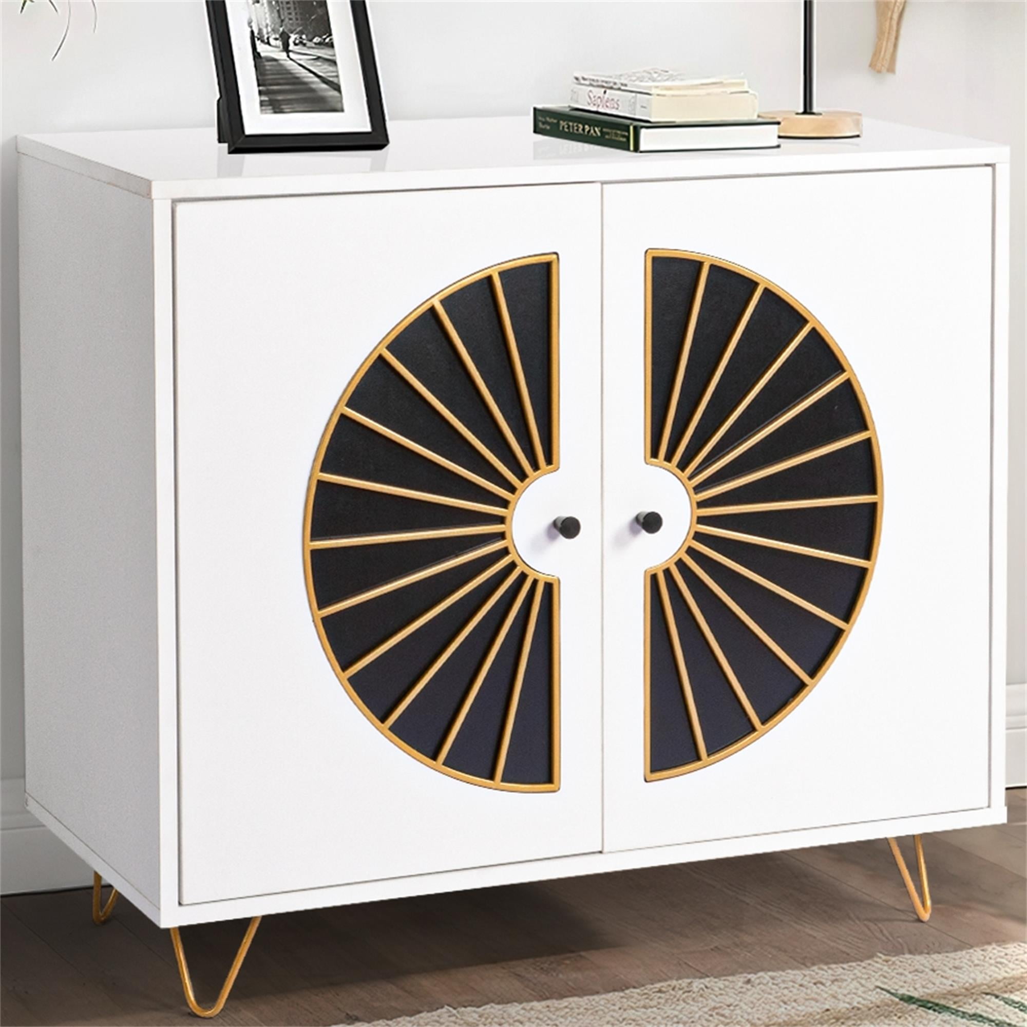 Kadyn 2 Door Free Standing Sideboard Buffet Kitchen Storage Liquor Accent, Modern Cabinet with Metal Base Cupboard Console Table, Buffet Cabinet for Living Room, White Kadyn 2 Door Free Standing Sideboard Buffet Kitchen Storage Liquor Accent, Modern Cabinet with Metal Base Cupboard Console Table, Buffet Cabinet for Living Room, White