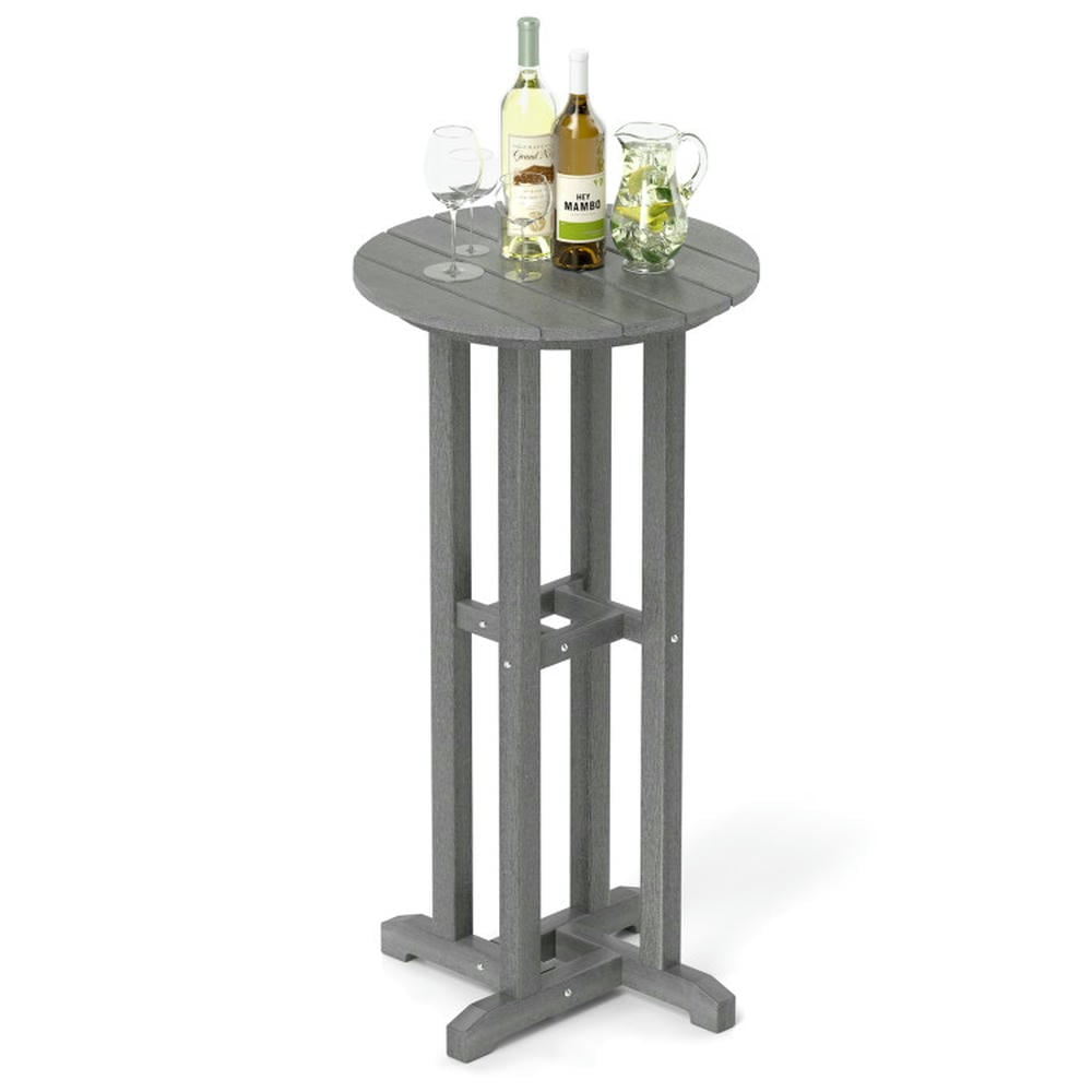 Gray HDPE Round Bar Height Patio Table with Slatted Top
