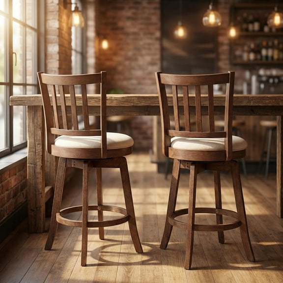 Kadyn 24 Inch 360° Swivel Counter Height Chairs Set of 2 Upholstered Chair with Seat Backrest for Kitchen Island Dining Room Home Bar, Brown