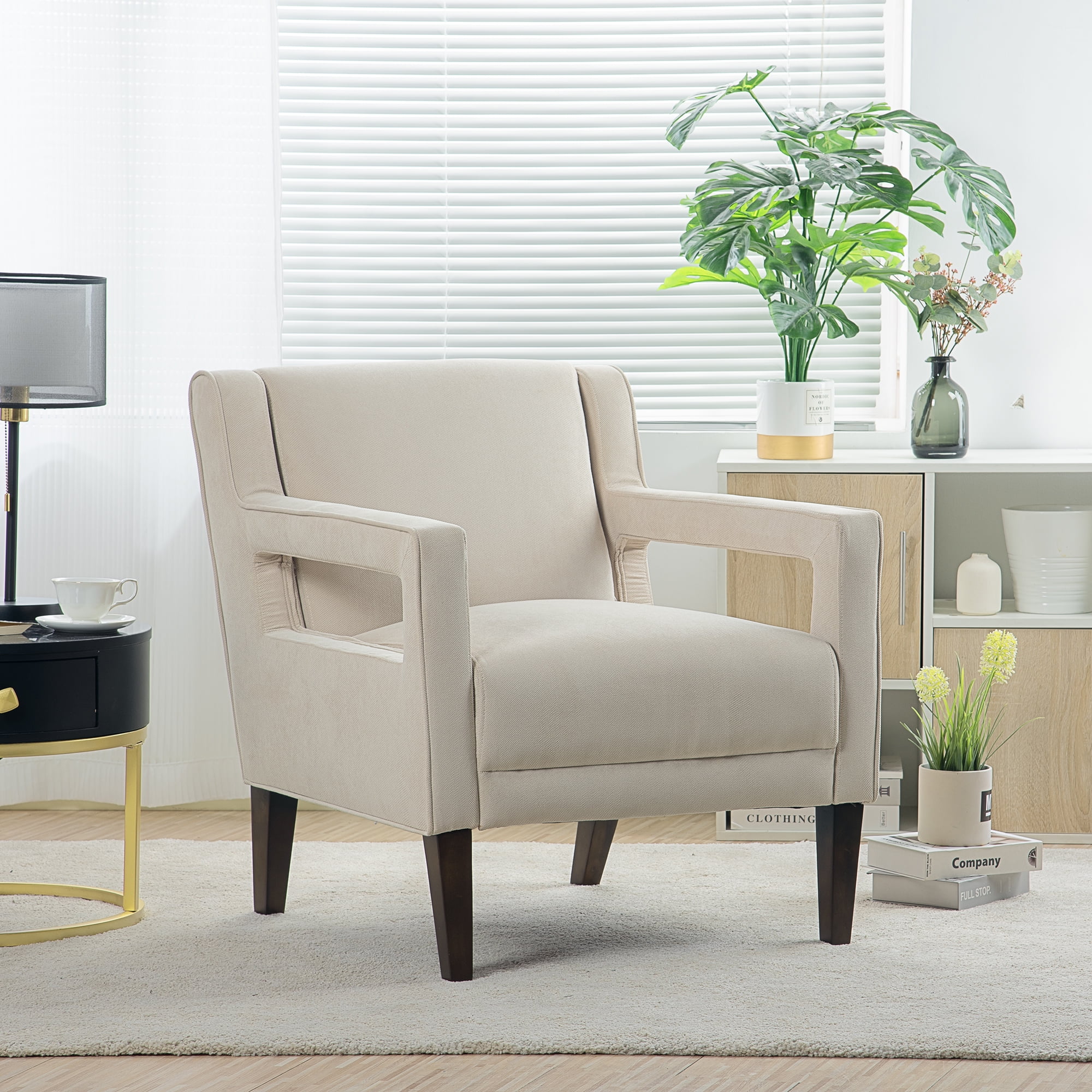 Kadyn 28.5" Wide Hollow Shape Arm Accent Chair, Modern Fabric Armchair for Living Room, Upholstered Fabric Accent Chair with Armrest, Cream White Kadyn 28.5" Wide Hollow Shape Arm Accent Chair, Modern Fabric Armchair for Living Room, Upholstered Fabric Accent Chair with Armrest, Cream White