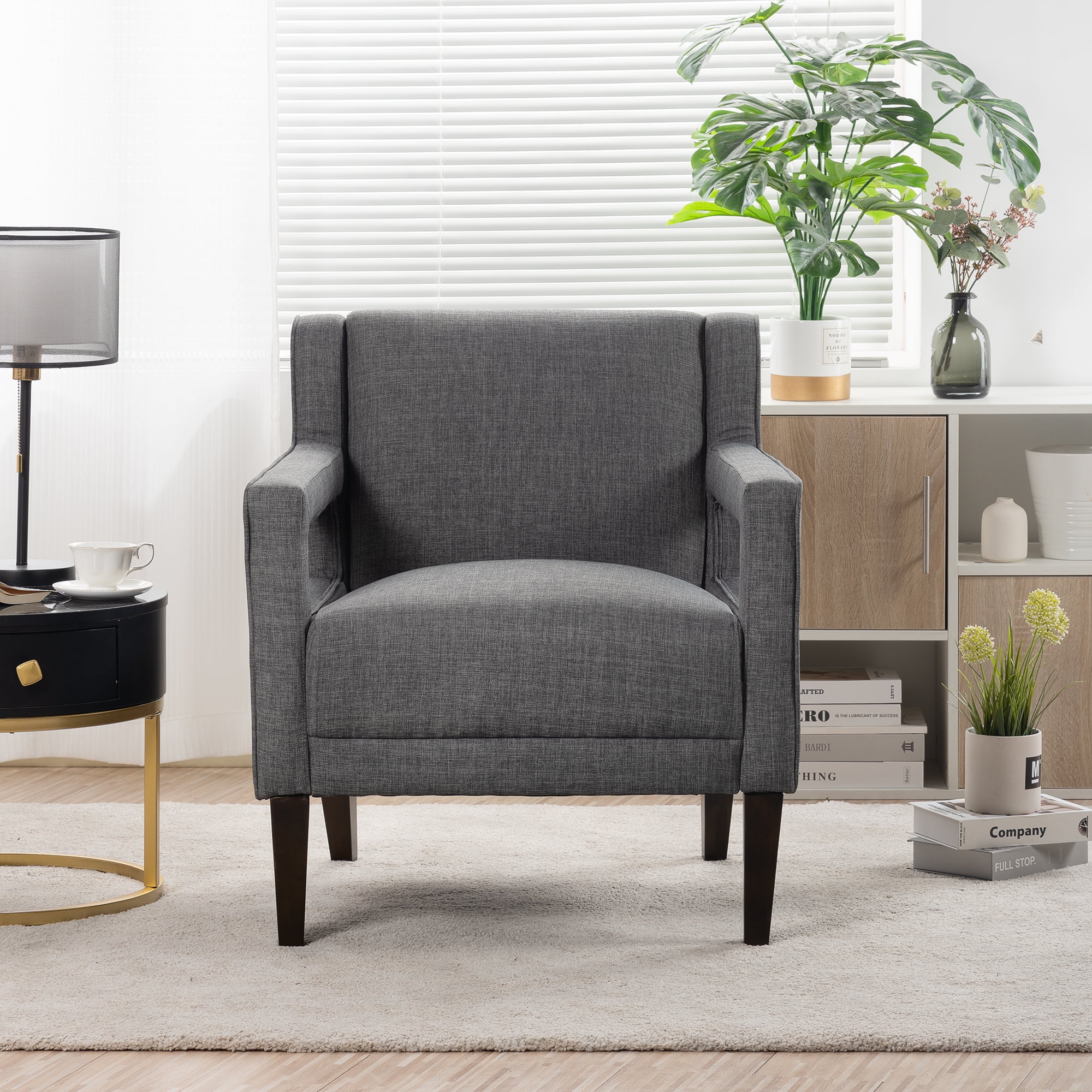 Kadyn 28.5" Wide Hollow Shape Arm Accent Chair, Modern Fabric Armchair for Living Room, Upholstered Fabric Accent Chair with Armrest, Dark Gray Kadyn 28.5" Wide Hollow Shape Arm Accent Chair, Modern Fabric Armchair for Living Room, Upholstered Fabric Accent Chair with Armrest, Dark Gray