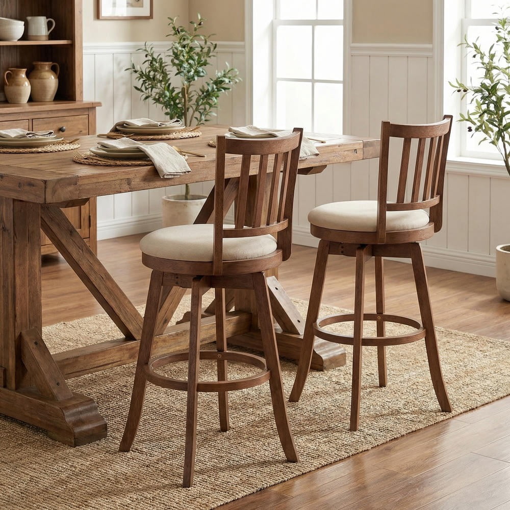 Kadyn 29 Inch 360° Swivel Counter Height Chairs Set of 2 Upholstered Chair with Seat Backrest for Kitchen Island Dining Room Home Bar, Brown