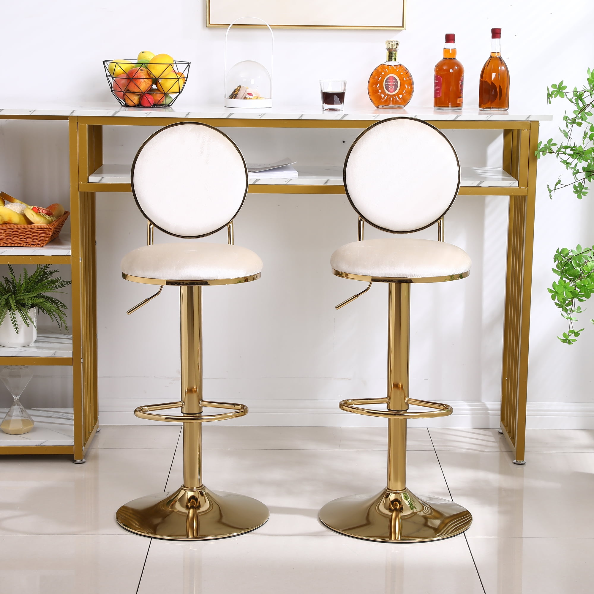 Kadyn 2pcs Adjustable Counter Height Swivel Barstools with Back and Footrest for Bar, Beige Kadyn 2pcs Adjustable Counter Height Swivel Barstools with Back and Footrest for Bar, Beige